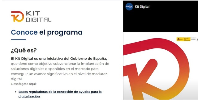 Pgina web sobre el programa d'ajudes Kit Digital