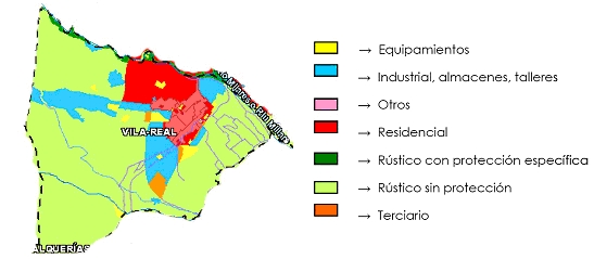 Cartografia temtica de la Conselleria de medi ambient, aigua, urbanisme i habitatge,Calificacin del suelo en Vila-real.