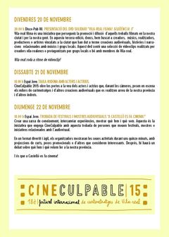 Programaci del primer cap de setmana de Cineculpable 2015