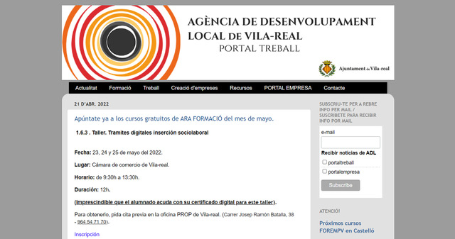 Portal treball de la Agencia de Desarrollo Local