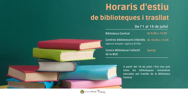 Horarios de las bibliotecas este verano y traslado de la Biblioteca Central