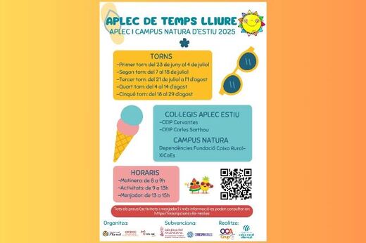 L'Aplec ofereix 800 places en cinc torns en els collegis Cervantes i Carles Sarthou del 23 de juny al 29 d'agost