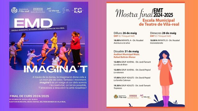 Cartells de les mostres final de curs de les escoles municipals de dansa i de teatre.