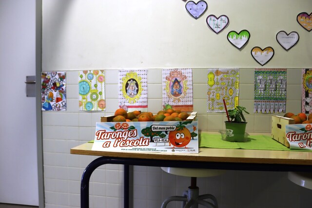 Caja de naranjas a la escuela